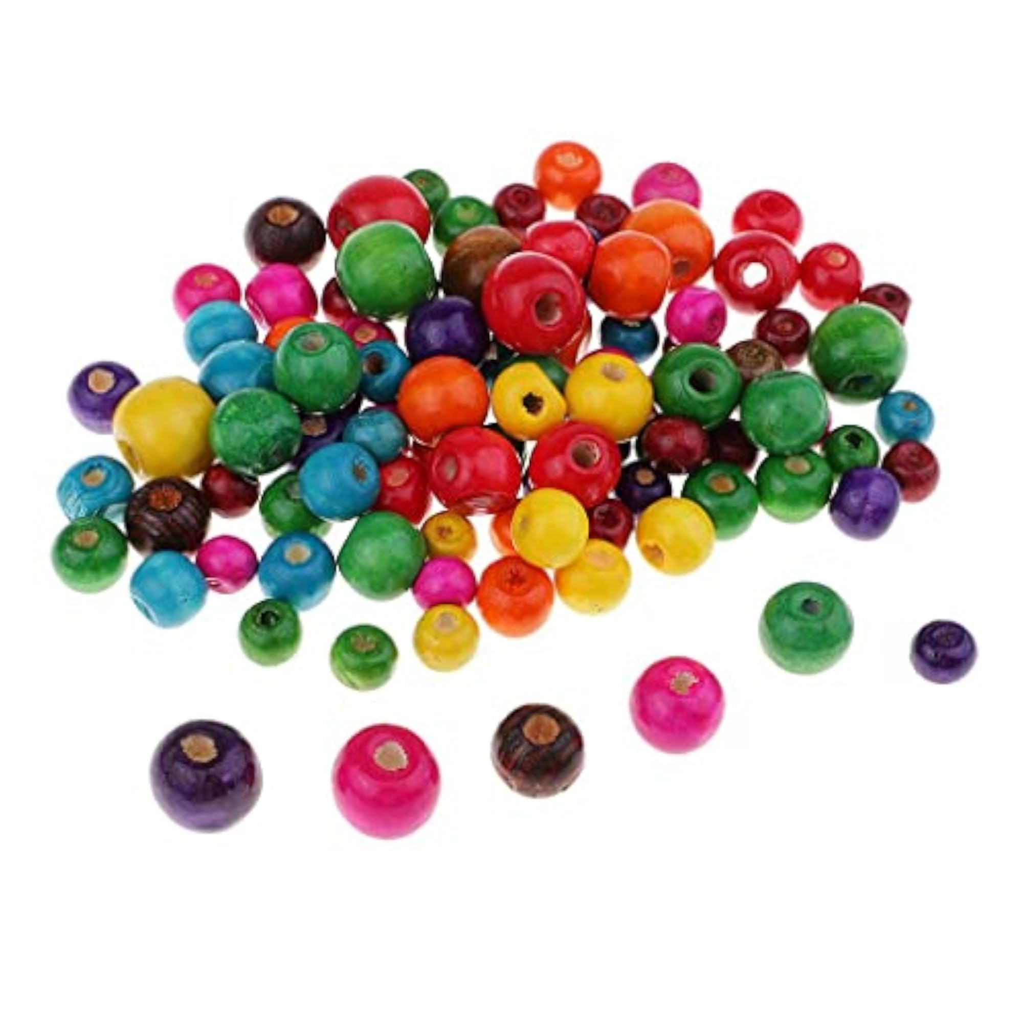 3x100 Pieces Dyed Color Round Wood Beads for Jewellery Making